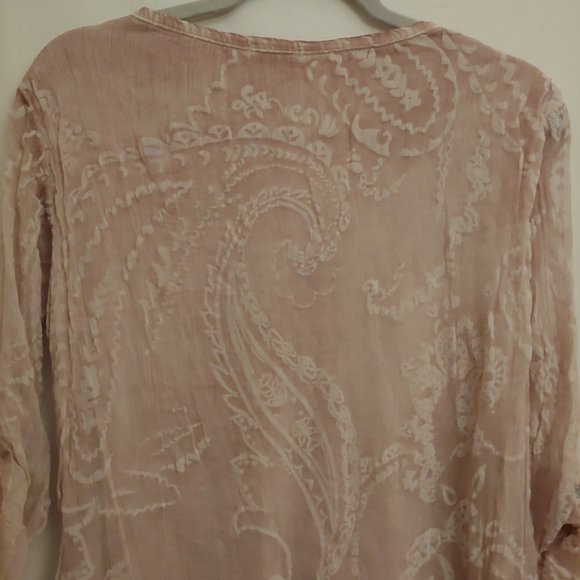 Scandal by Italy 100% silk blush colored tunic Size M/L L-Sleeve or roll tab - Picture 7 of 15